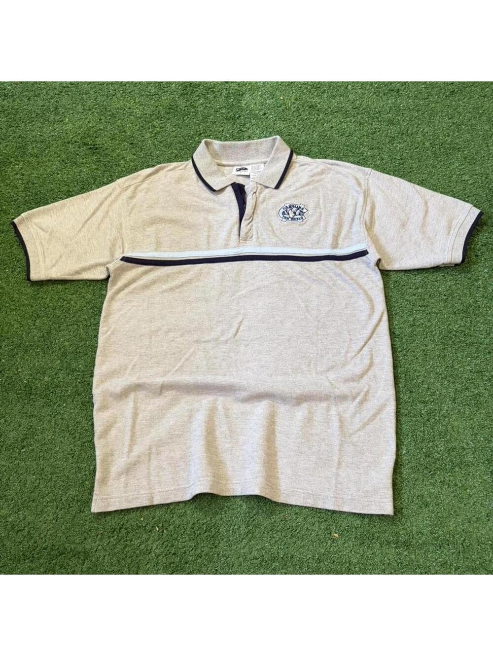 Vintage Carolina Tar Heels Polo Shirt Mens Size Large Gray Blue Stripe 1/4 Zip